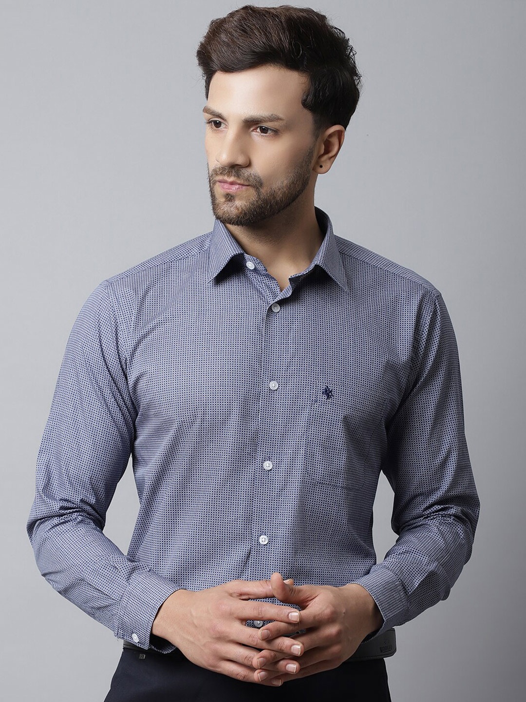 

Cantabil Men Navy Blue Printed Formal Shirt