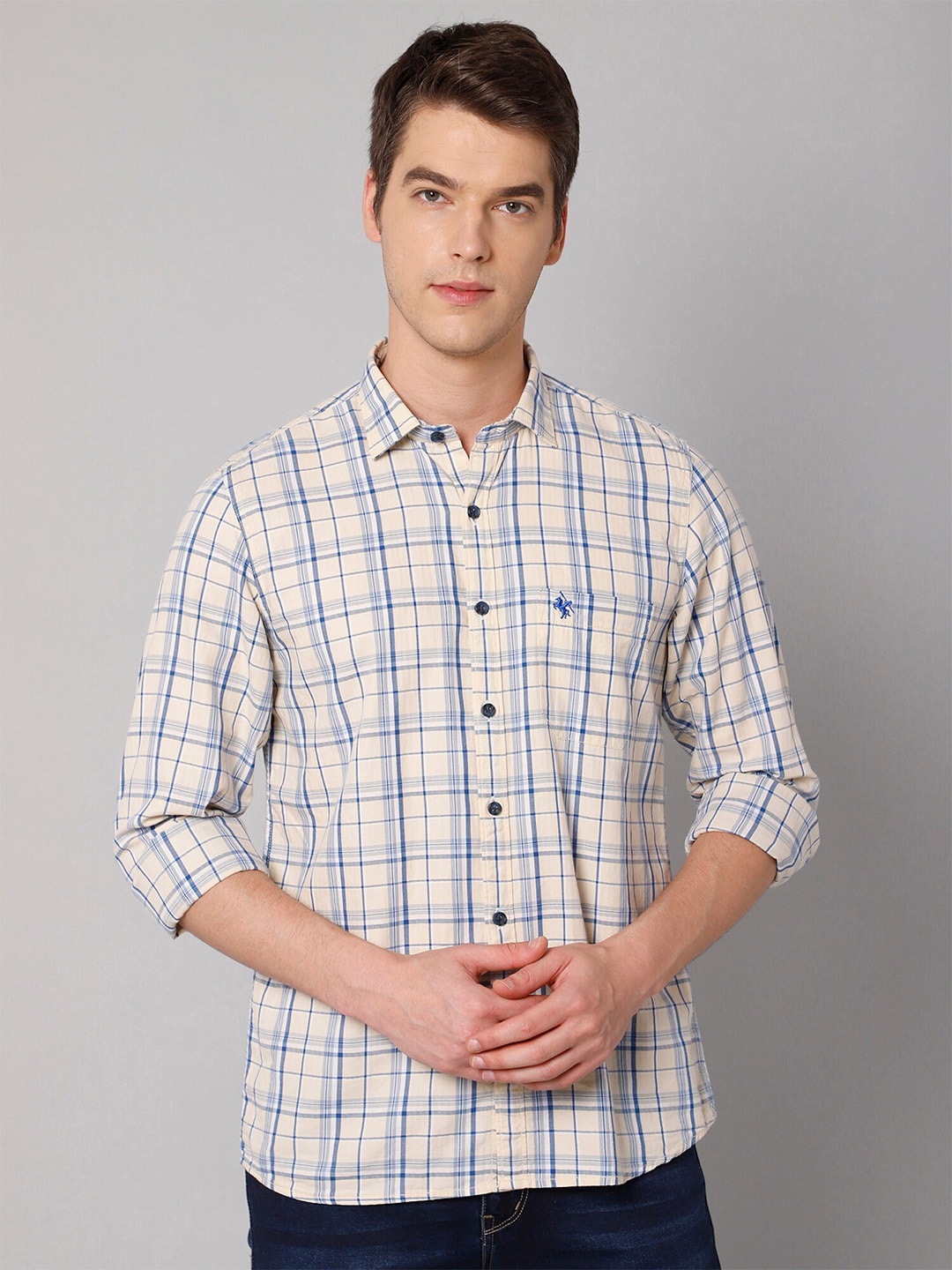 

Cantabil Men Yellow Tartan Checks Checked Cotton Casual Shirt