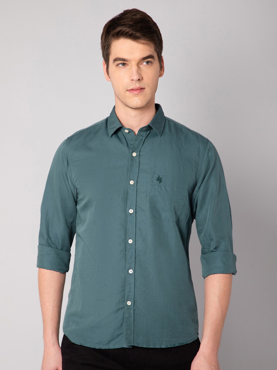 

Cantabil Men Green Cotton Casual Shirt