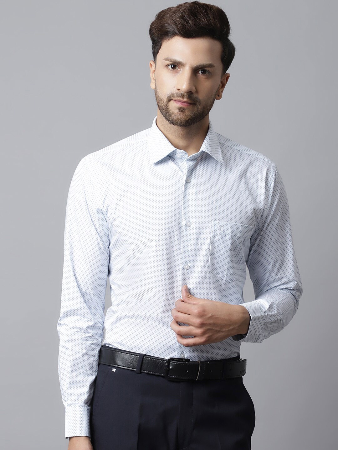 

Cantabil Men Blue Micro Ditsy Printed Cotton Formal Shirt