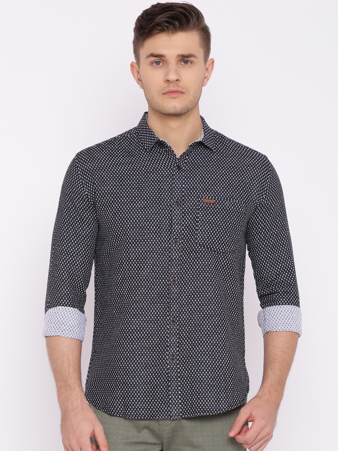 

British Club Men Black Slim Fit Self Design Casual Shirt