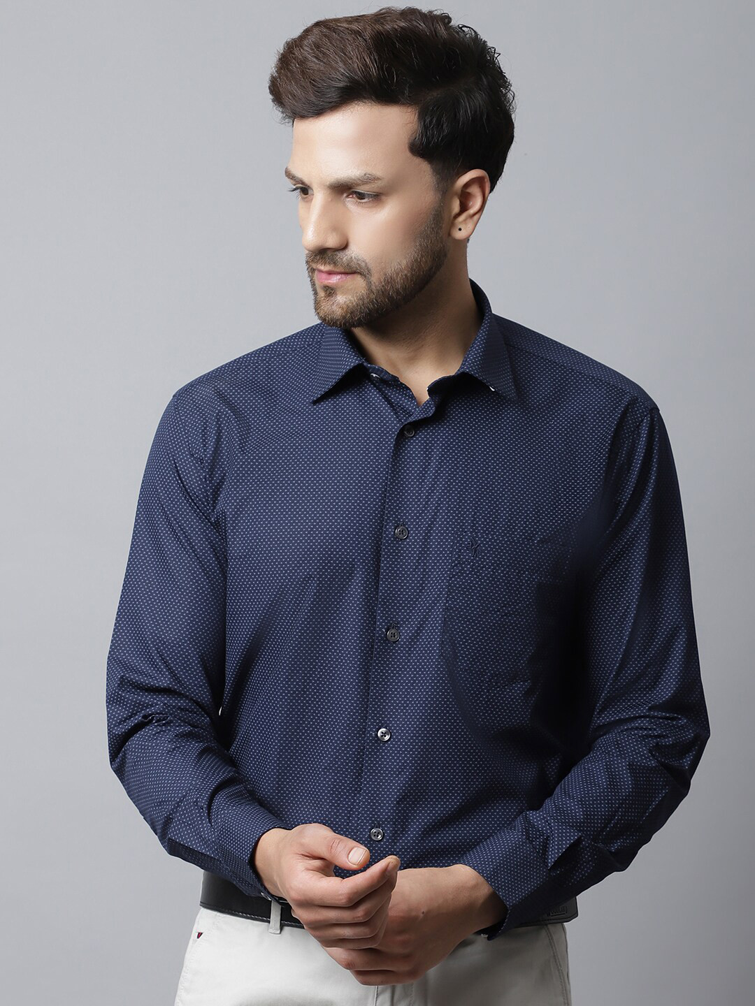 

Cantabil Men Navy Blue Printed Formal Shirt