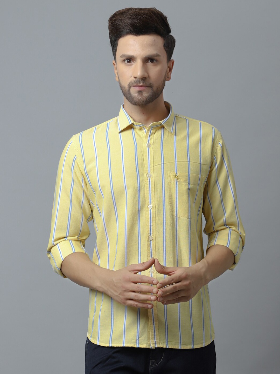 

Cantabil Men Yellow Cotton Checked Casual Shirt