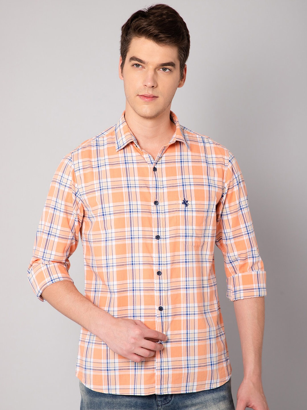 

Cantabil Men Orange Tartan Checked Casual Shirt