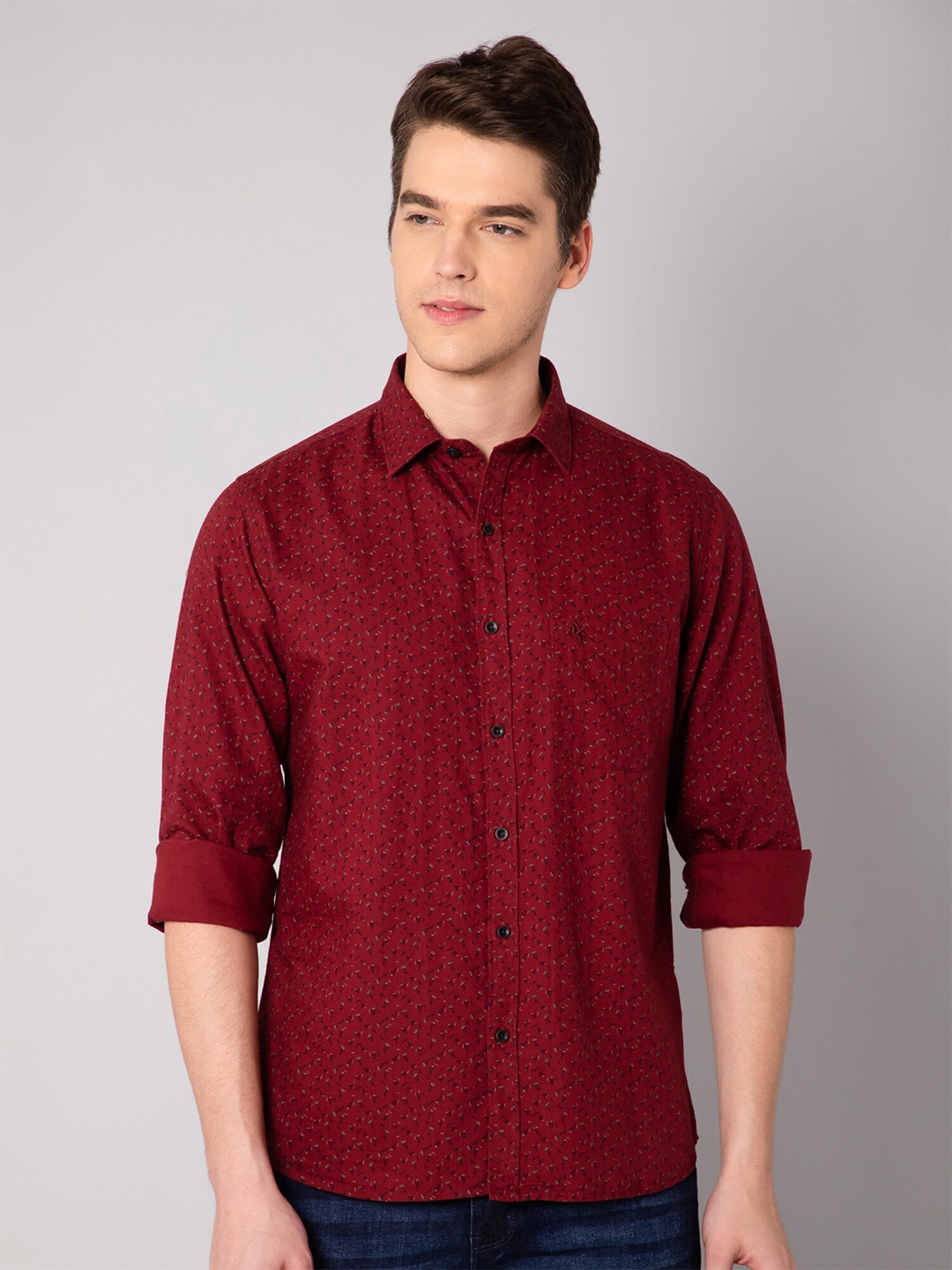 

Cantabil Men Maroon Printed Cotton Casual Shirt