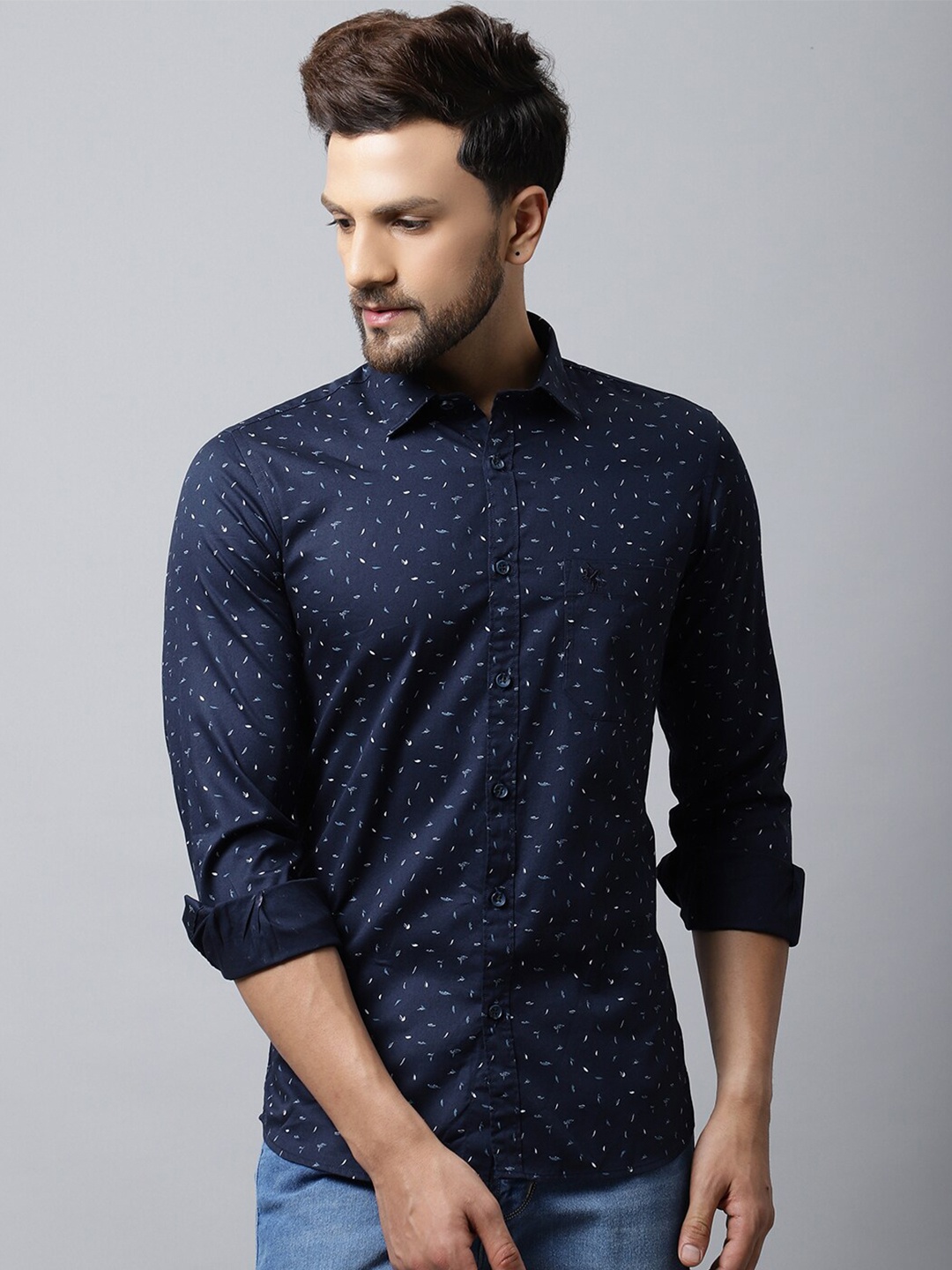 

Cantabil Men Navy Blue Printed Casual Shirt