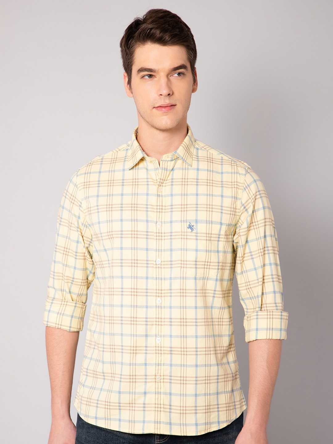 

Cantabil Men Yellow Tartan Checked Cotton Casual Shirt