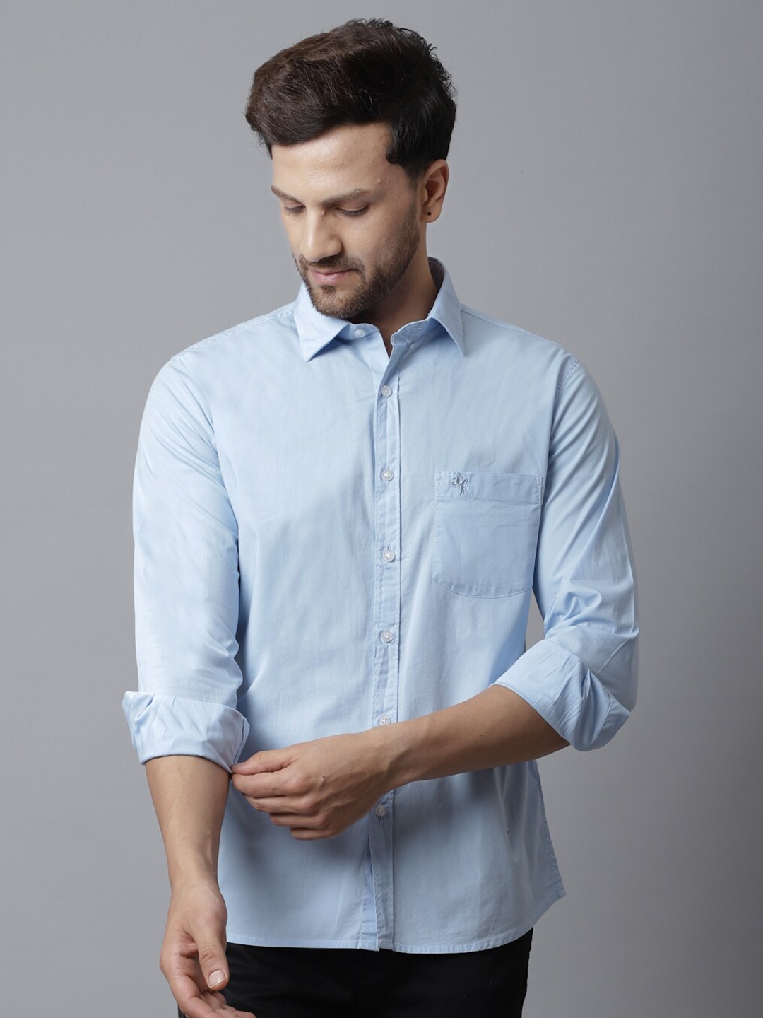 

Cantabil Men Blue Solid Casual Shirt
