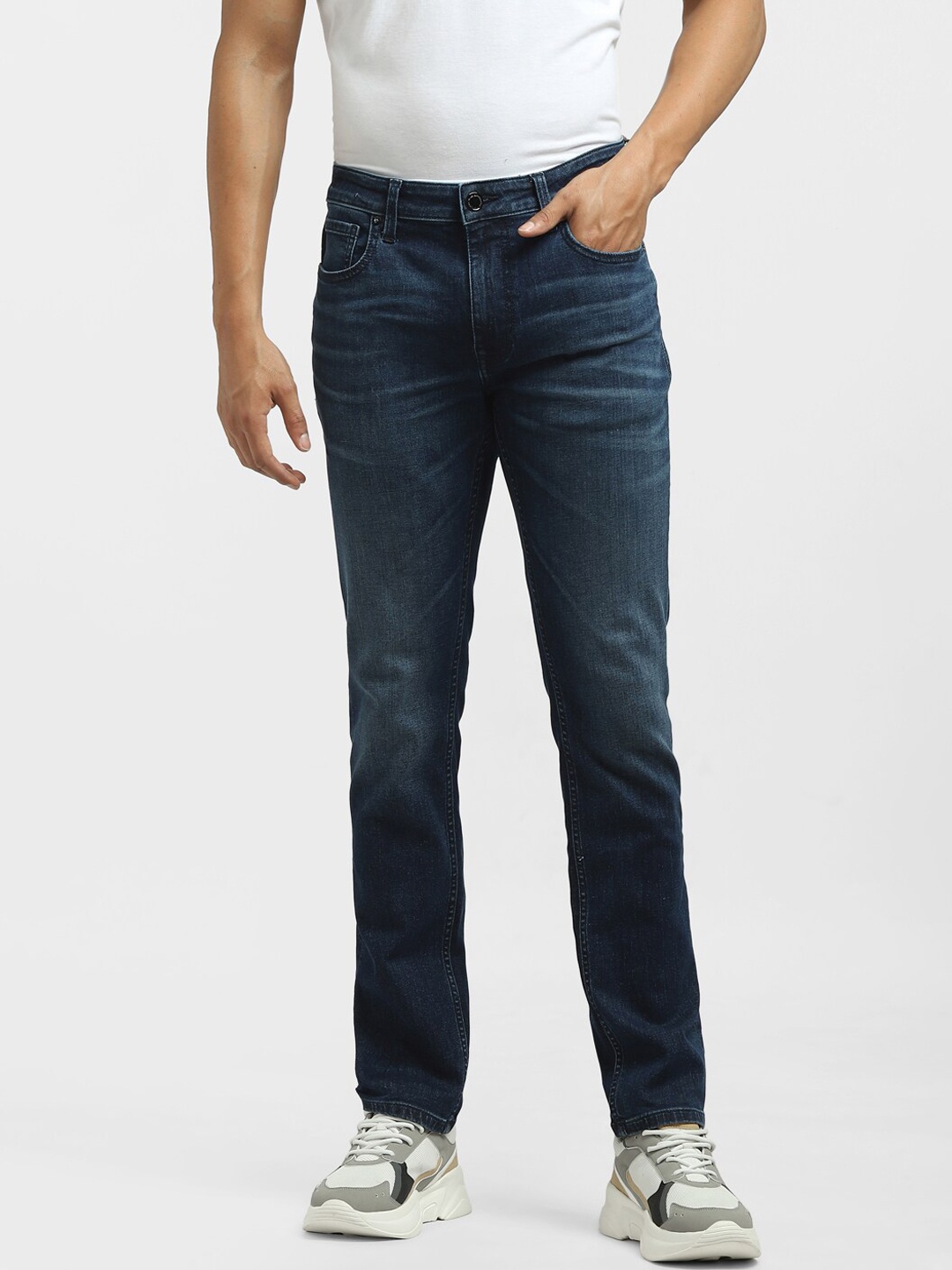 

Jack & Jones Men Blue Skinny Fit Low-Rise Low Distress Light Fade Jeans