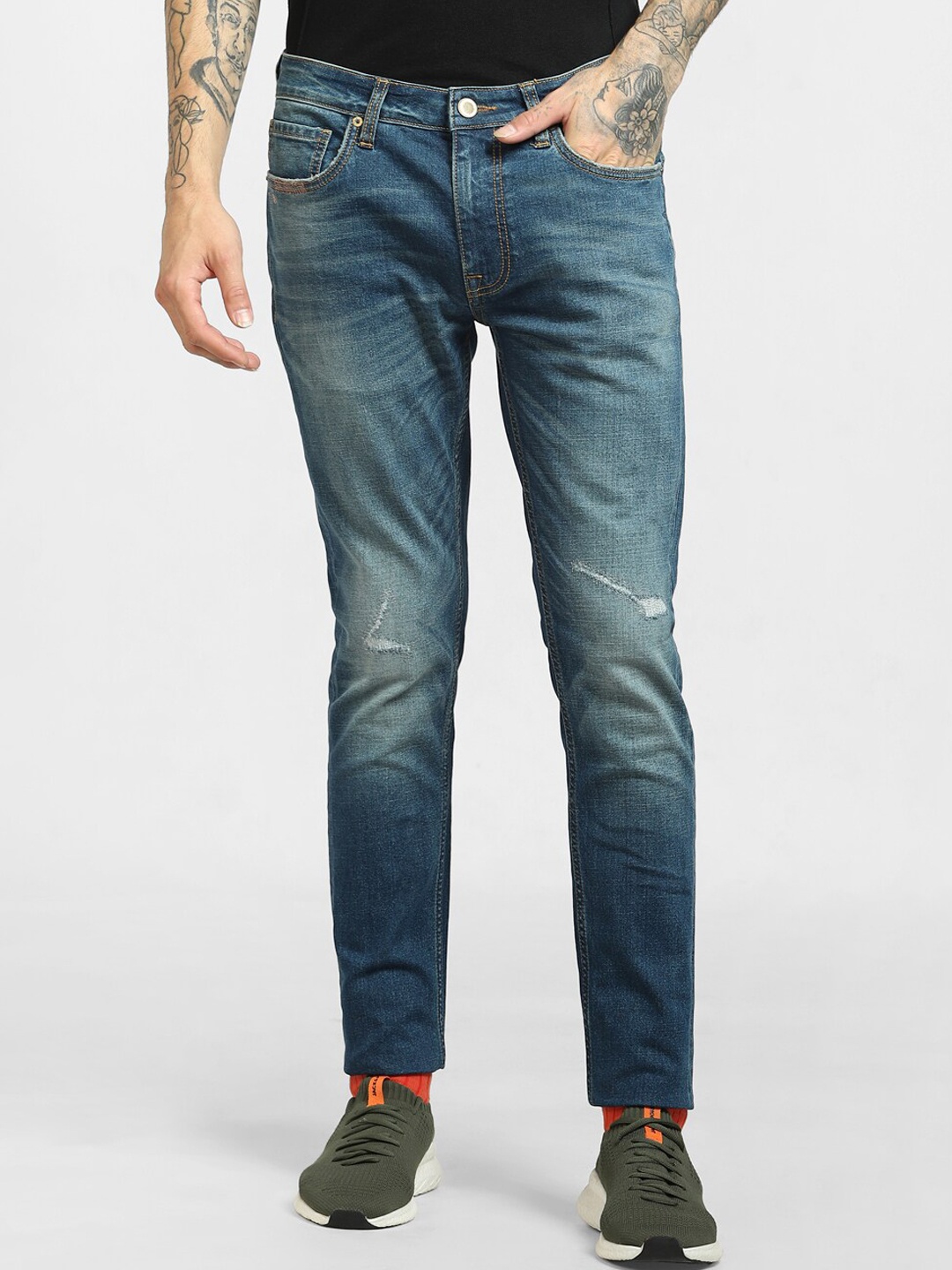 

Jack & Jones Men Blue Skinny Fit Low Distress Heavy Fade Jean