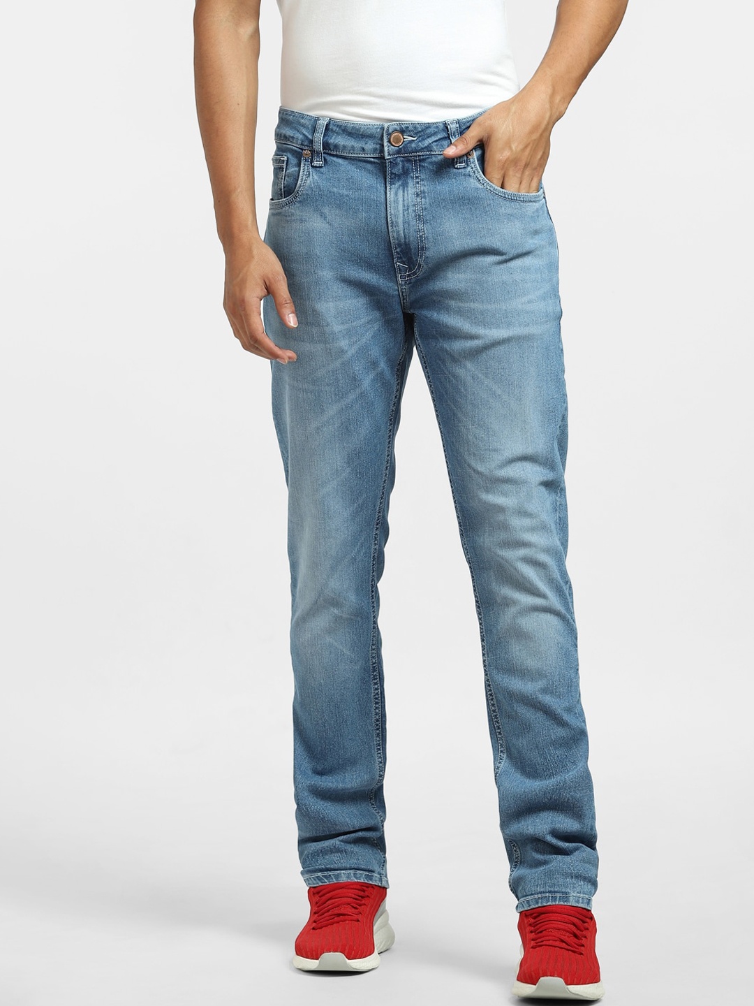 

Jack & Jones Men Blue Skinny Fit Low-Rise Mildly Distressed Light Fade Cotton Jeans