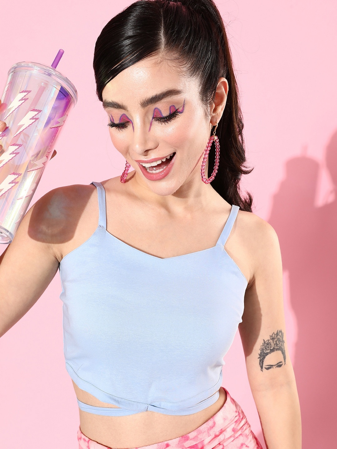 

HERE&NOW Solid Crop Top With Cut-Out Detail, Blue