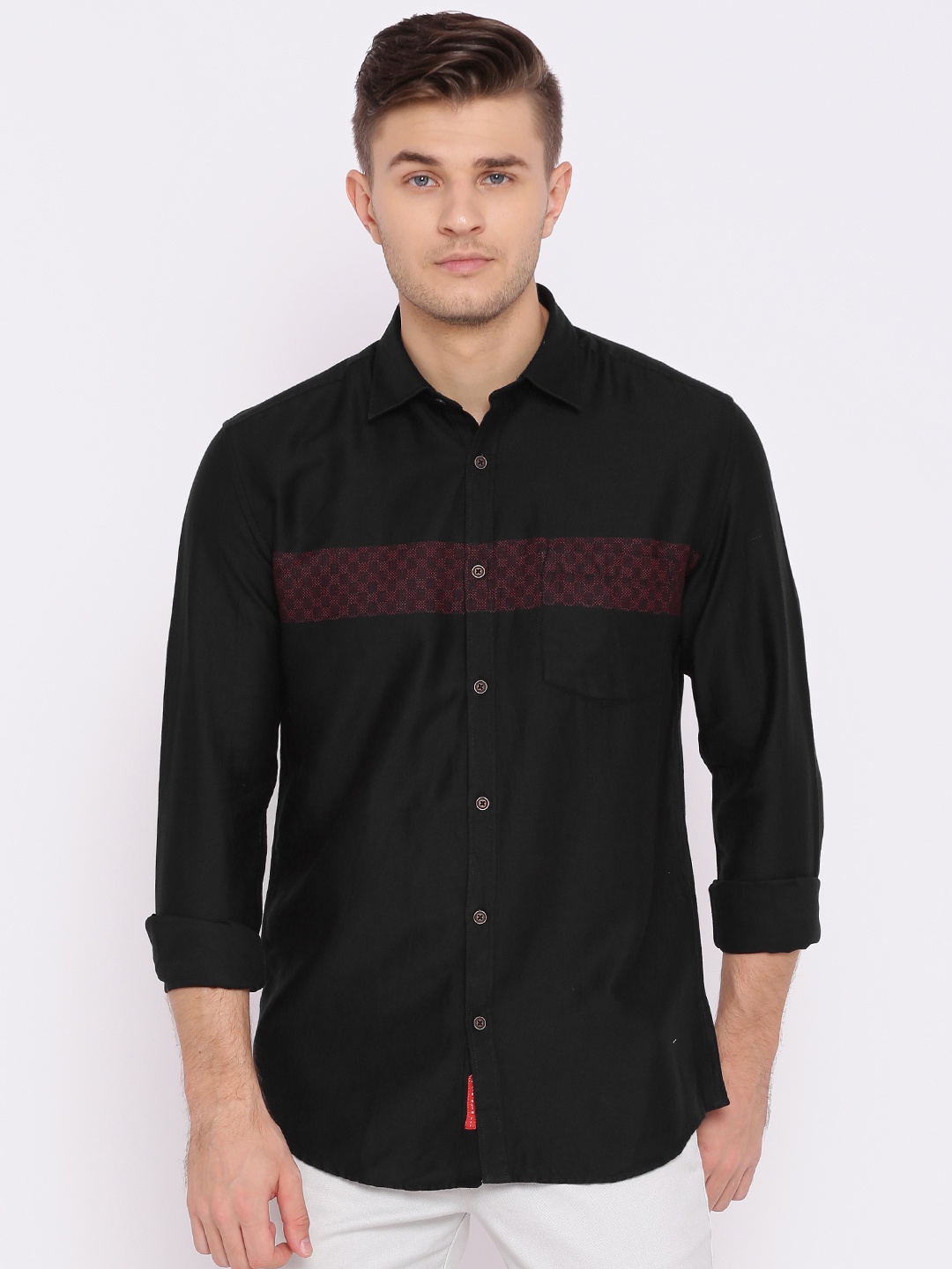 

British Club Men Black Slim Fit Solid Casual Shirt