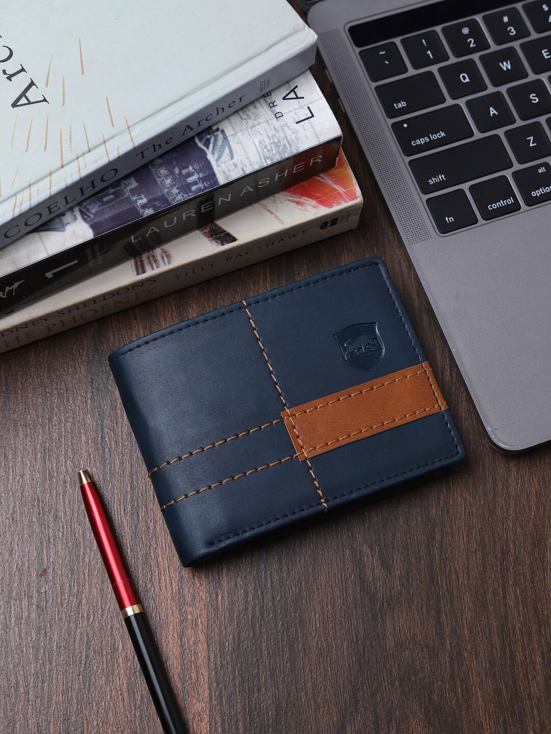 

SAMTROH Men Blue & Brown Colourblocked PU Two Fold Wallet