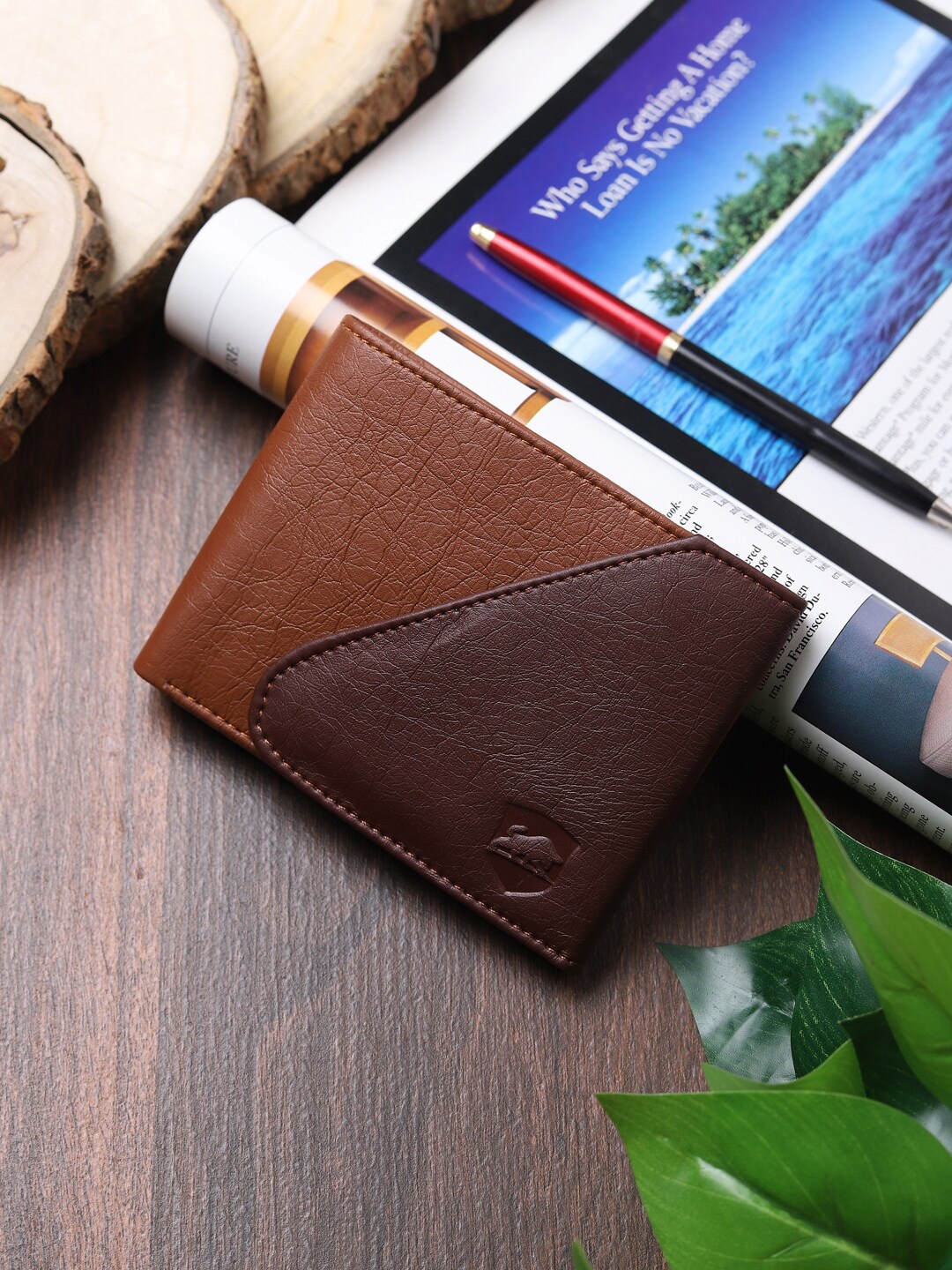 

SAMTROH Men Tan & Brown Solid PU Two Fold Wallet