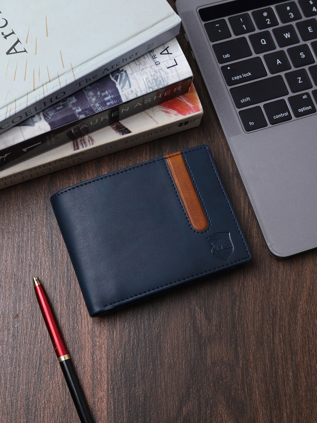 

SAMTROH Men Blue & Brown Colourblocked PU Two Fold Wallet