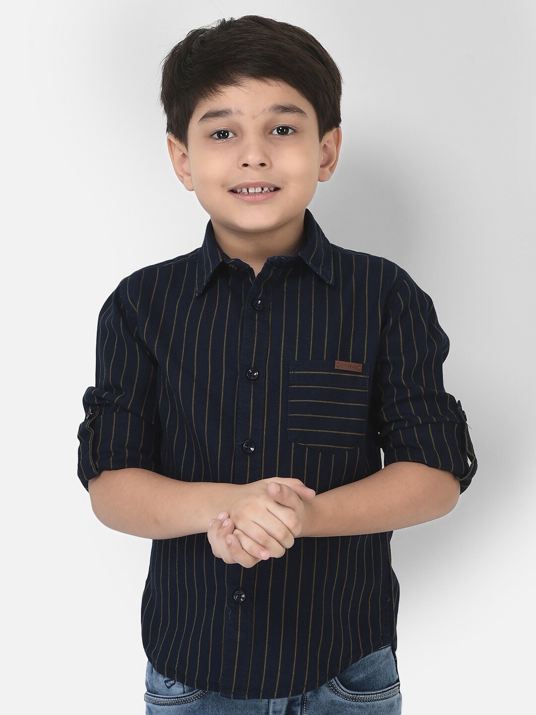 

Crimsoune Club Boys Navy Blue Cotton Comfort Striped Casual Shirt