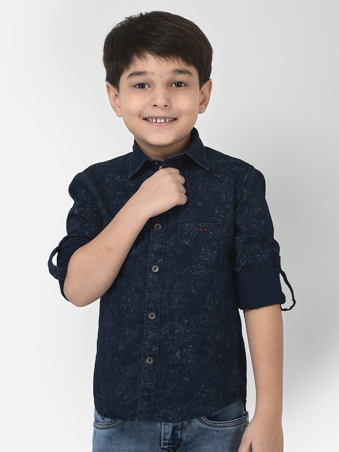 

Crimsoune Club Boys Navy Blue Comfort Printed Cotton Casual Shirt