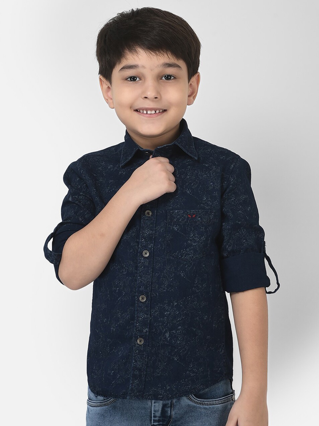

Crimsoune Club Boys Navy Blue Comfort Floral Printed Cotton Casual Shirt