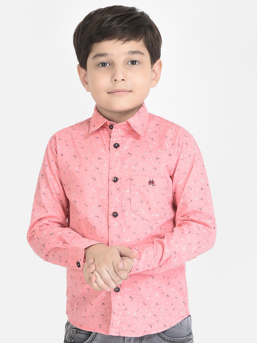 

Crimsoune Club Boys Pink Printed Cotton Casual Shirt