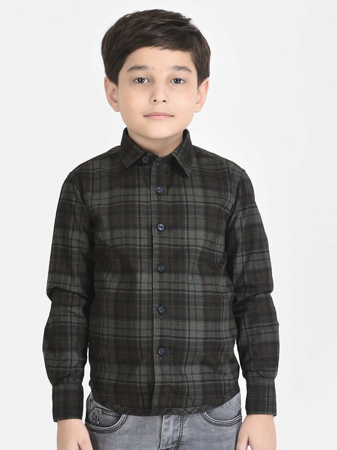 

Crimsoune Club Boys Grey & Black Comfort Tartan Checks Checked Casual Shirt