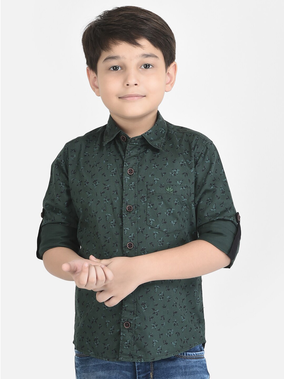 

Crimsoune Club Boys Green Comfort Floral Printed Casual Shirt