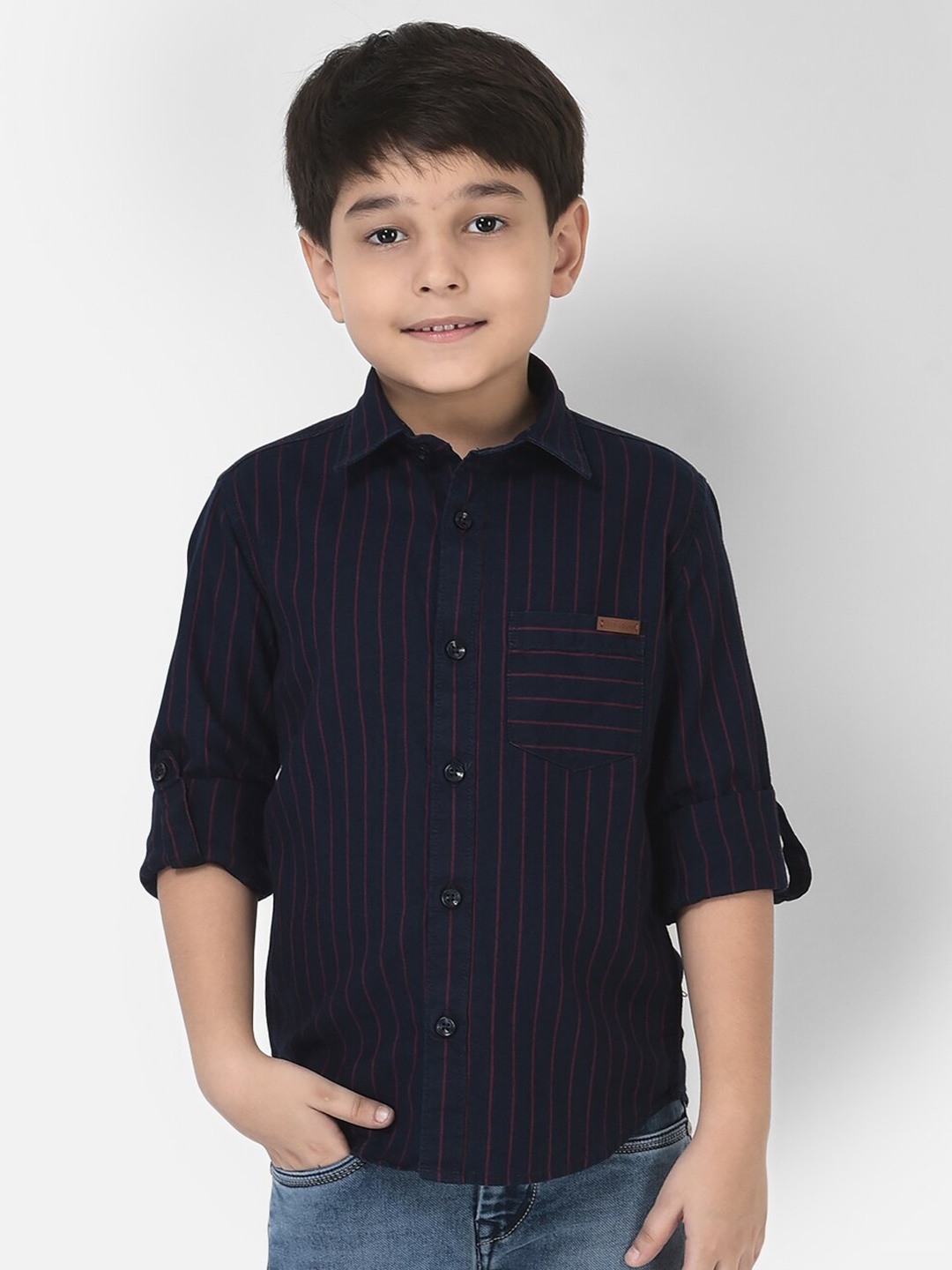 

Crimsoune Club Boys Navy Blue Comfort Checked Cotton Casual Shirt