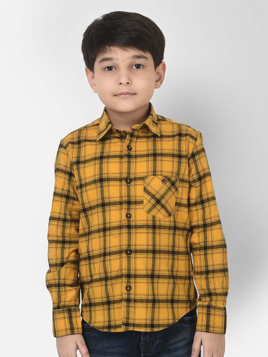 

Crimsoune Club Boys Mustard Comfort Tartan Checked Pure Cotton Casual Shirt