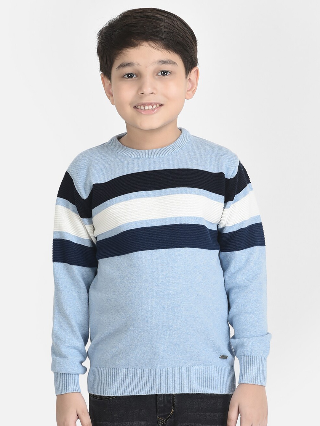 

Crimsoune Club Boys Blue & White Colourblocked Pure Cotton Pullover