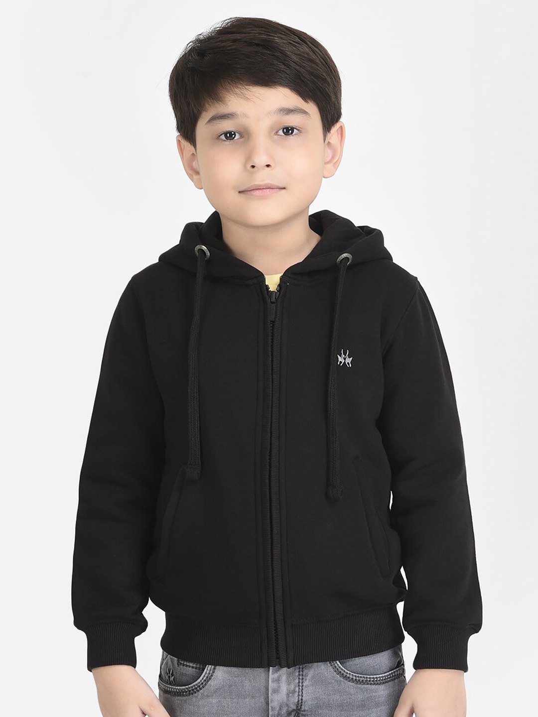 

Crimsoune Club Boys Black Solid Hooded Sweatshirt