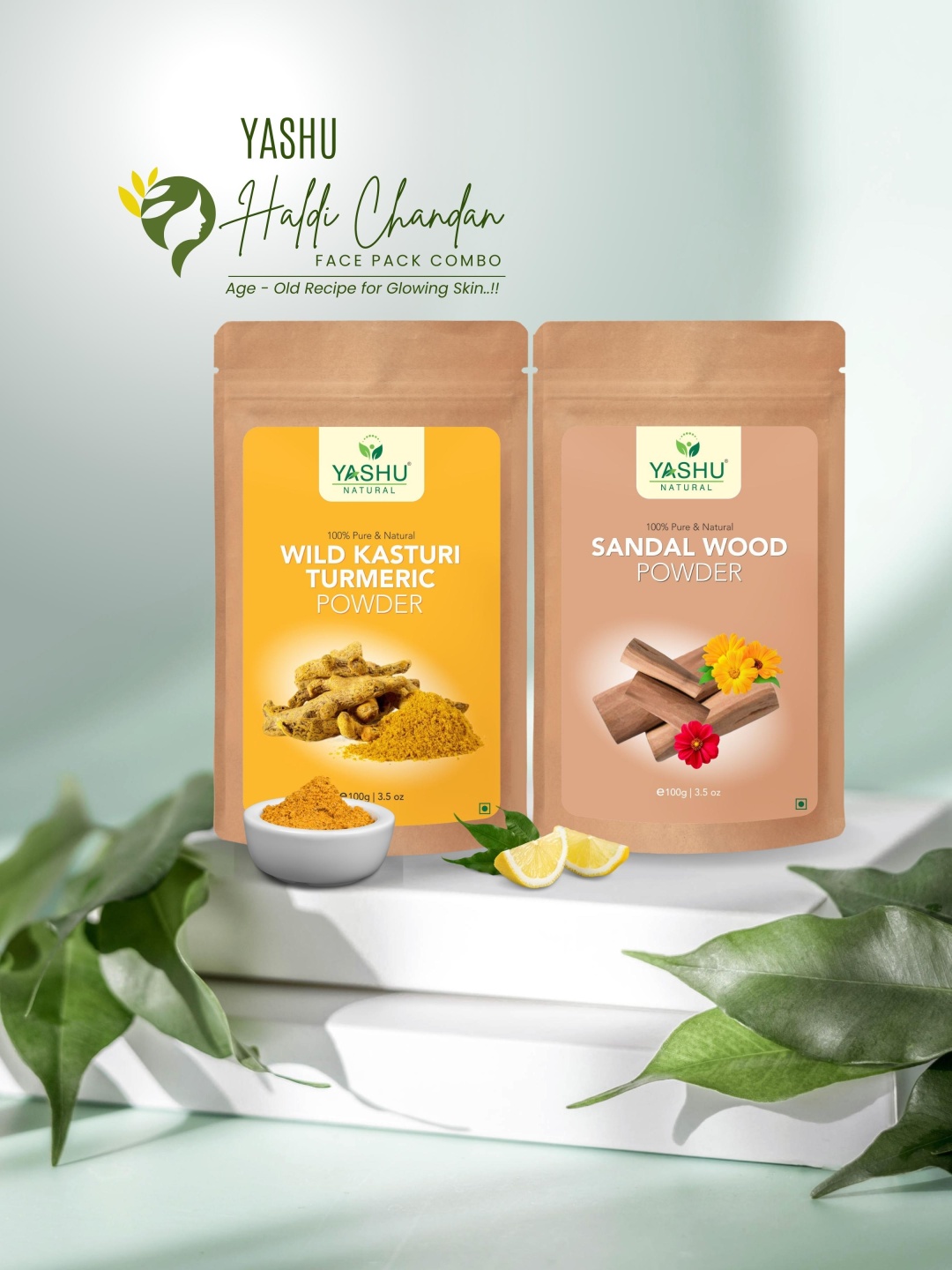 

YASHU Kasturi Haldi Chandan Face Pack Combo - 100 g each, Yellow