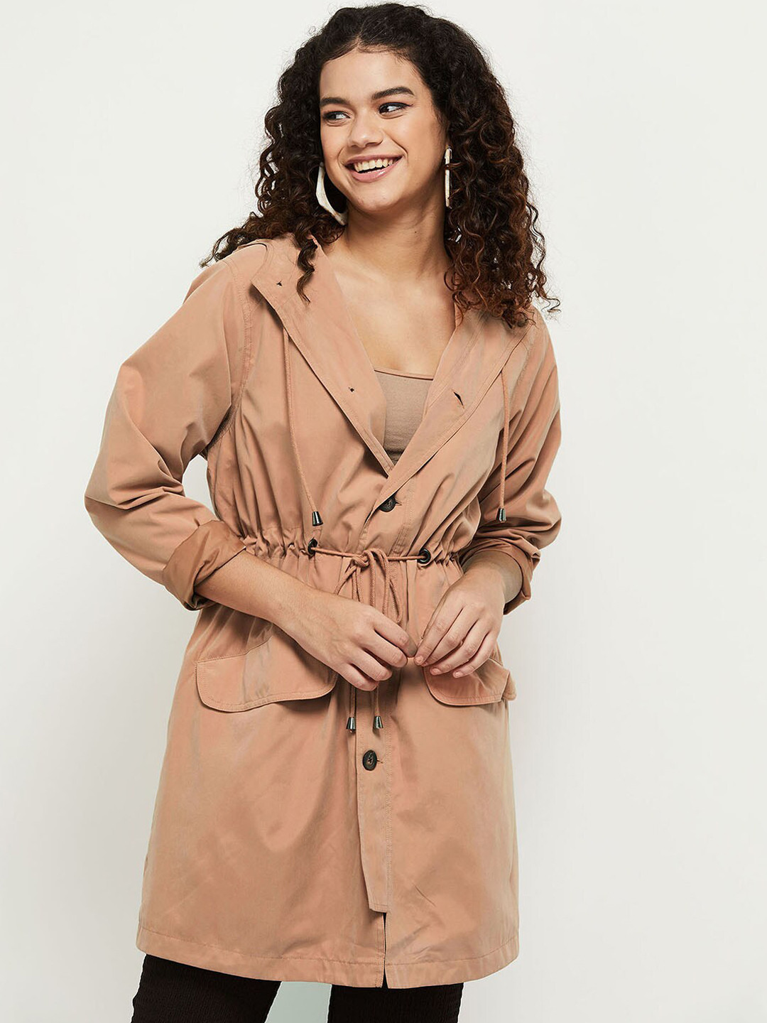 

max Women Beige Windcheater Longline Tailored Jacket