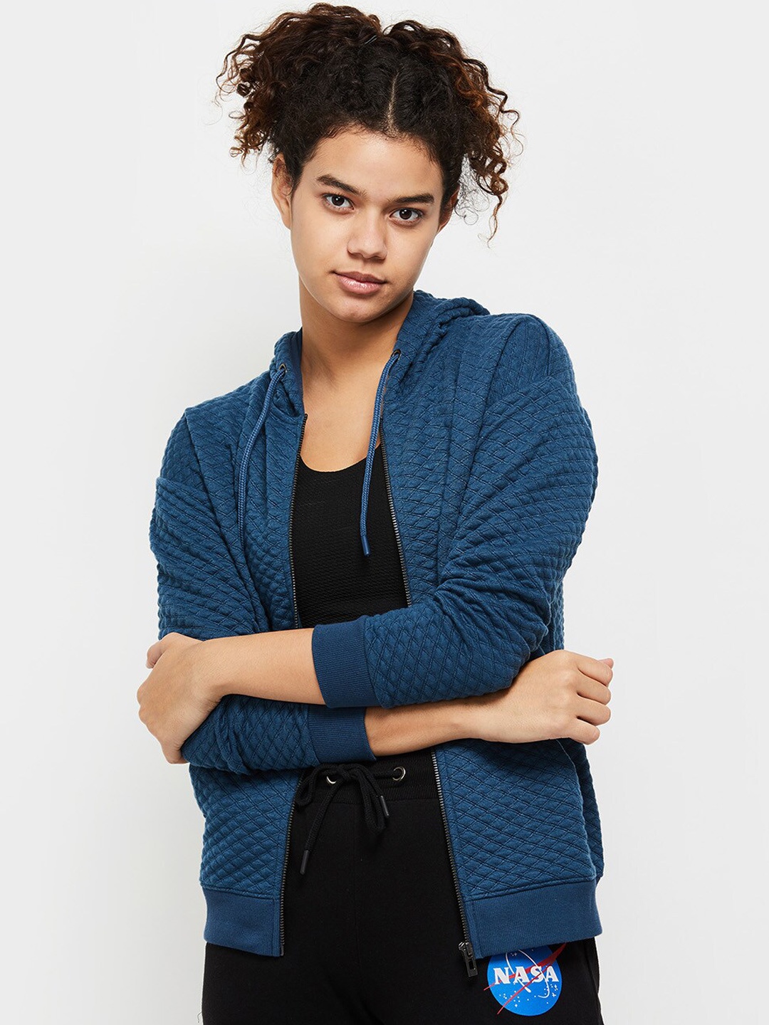 

max Women Blue Windcheater Bomber Jacket