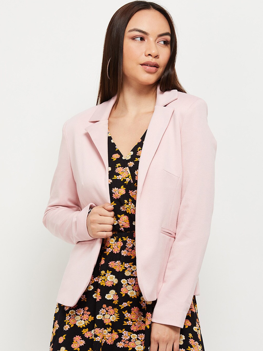 

max Women Pink Windcheater Solid Open Front Jacket