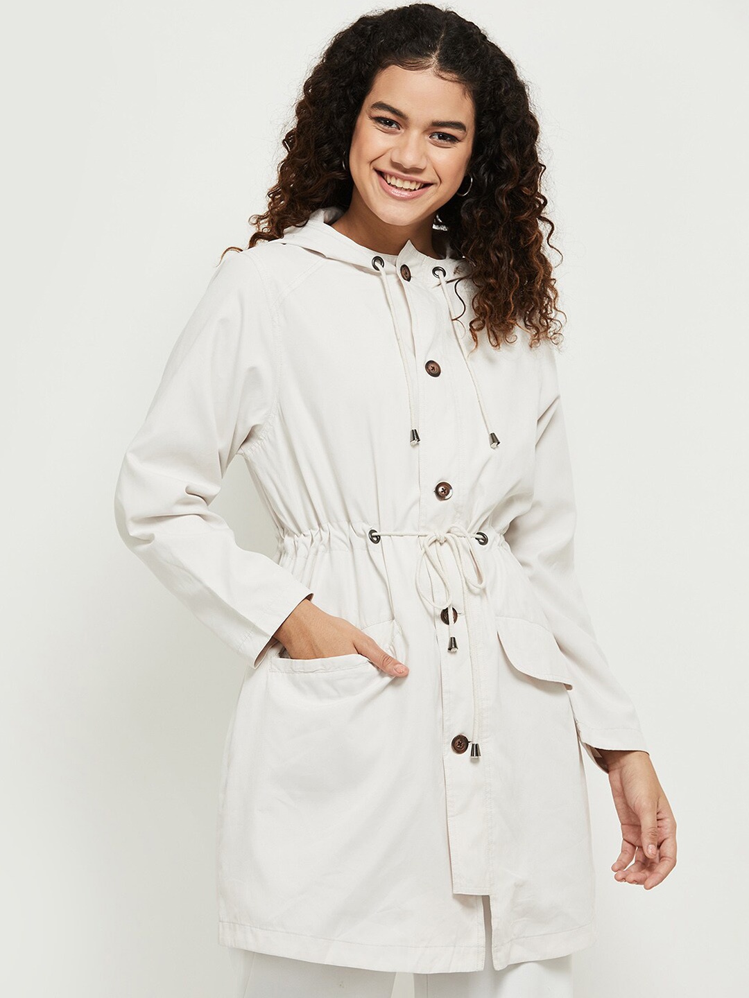 

max Women White Windcheater Longline Parka Jacket