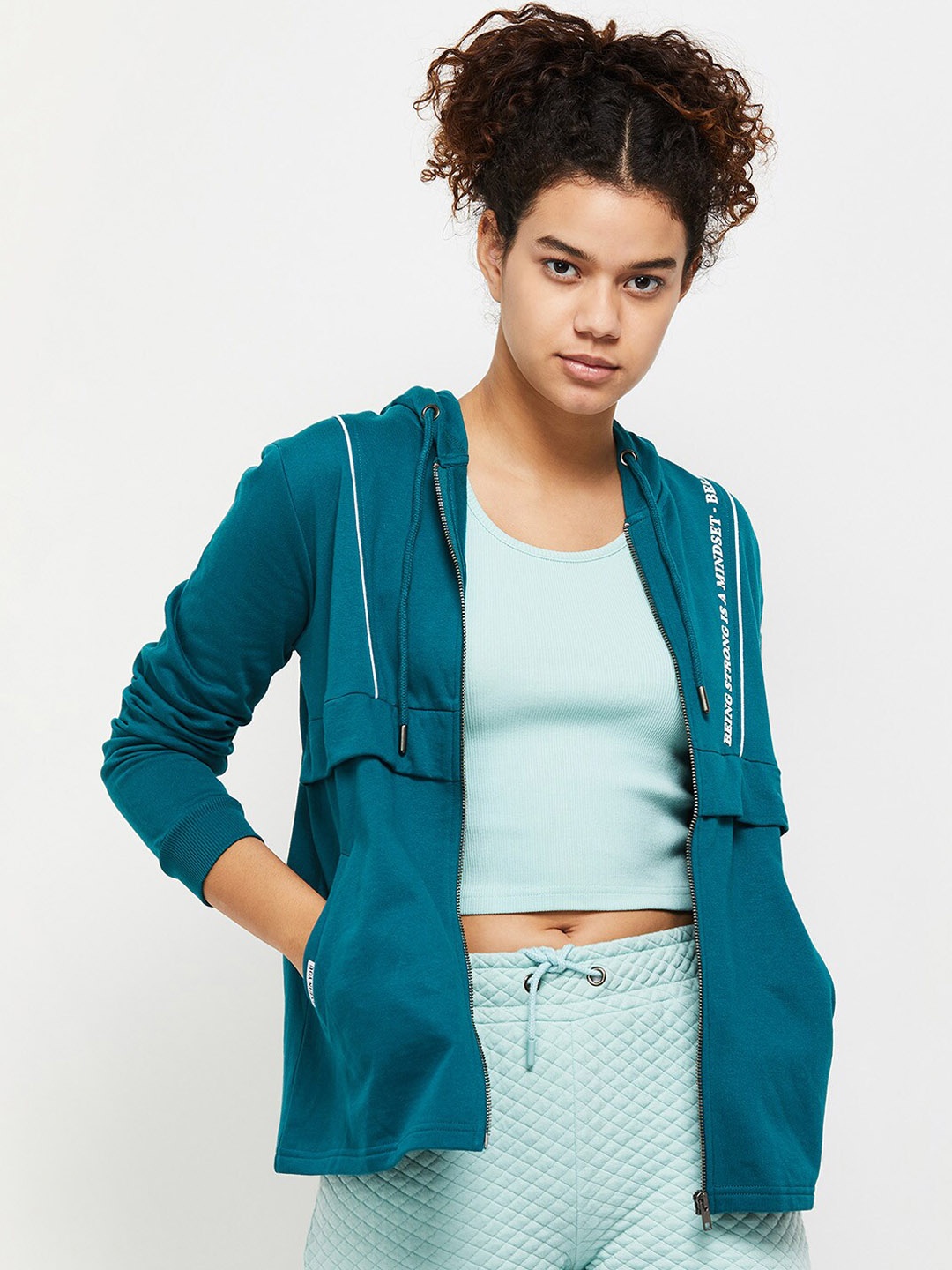 

max Women Teal Blue Cotton Windcheater Sporty Jacket