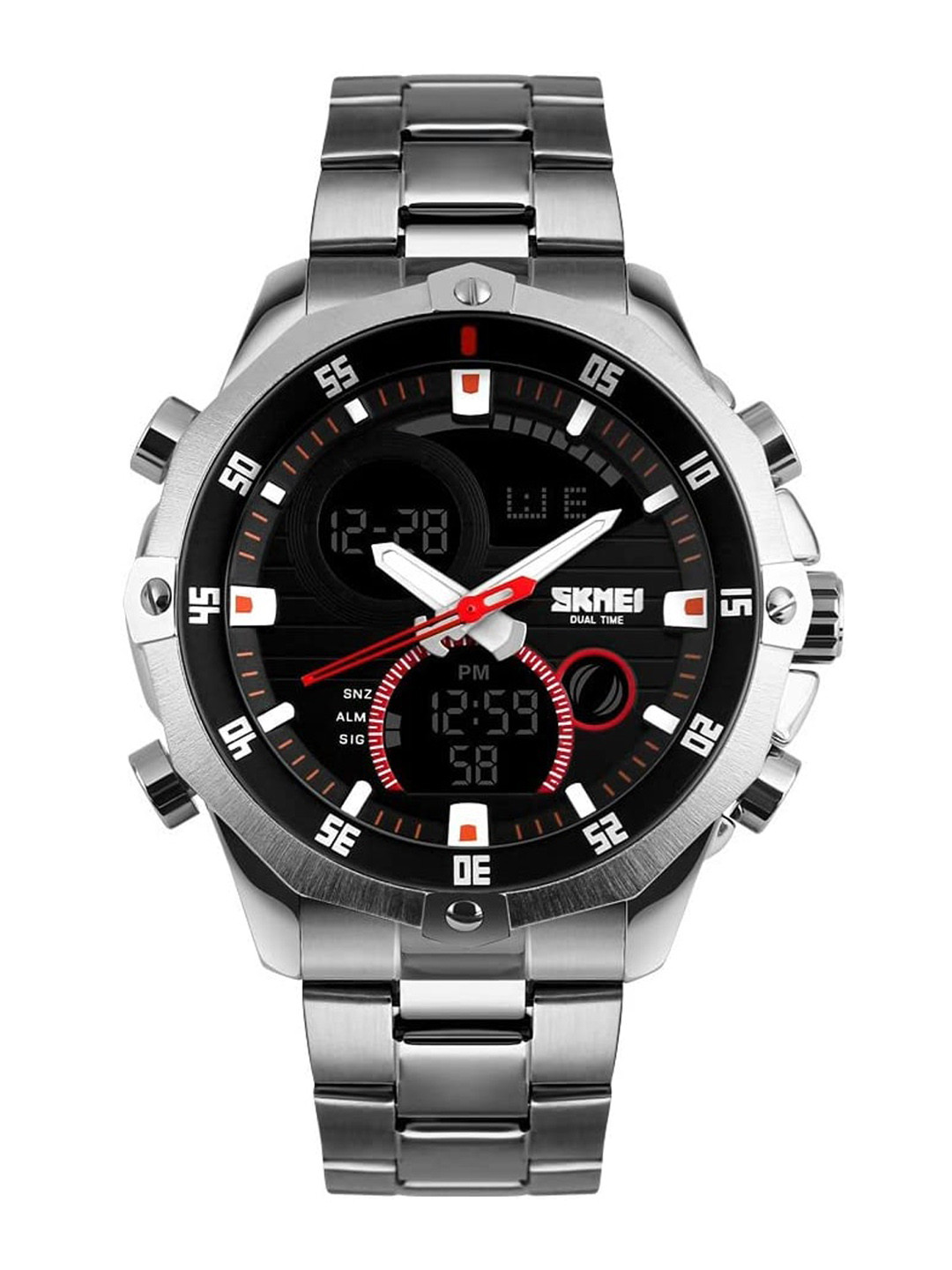 

Skmei Men Black Dial Analogue and Digital Multi Function Watch Skmei1146Silver, Silver
