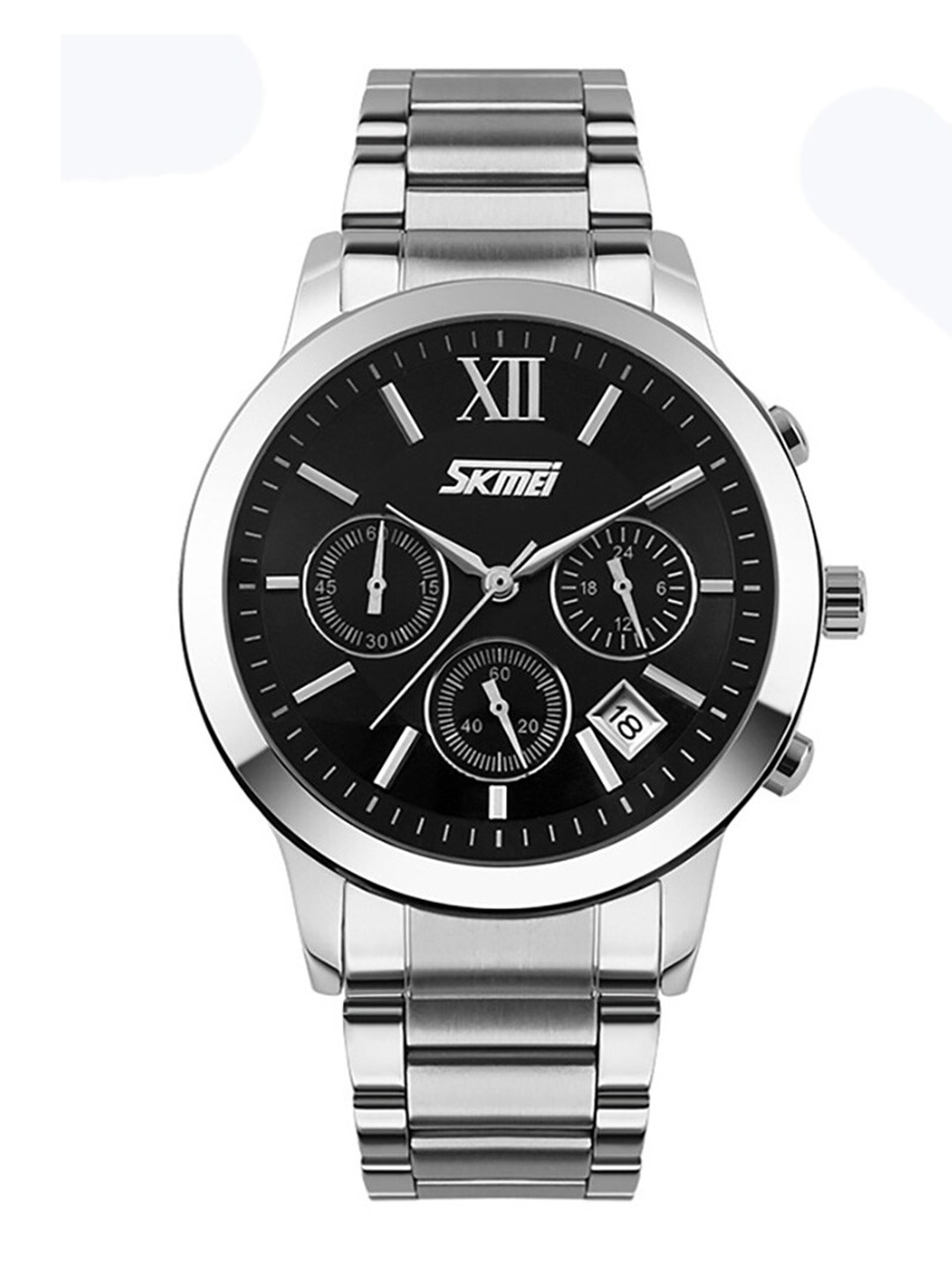 

Skmei Men Black Printed Dial & Steel Toned Stainless Steel Bracelet Style Straps Analogue Watch, Silver