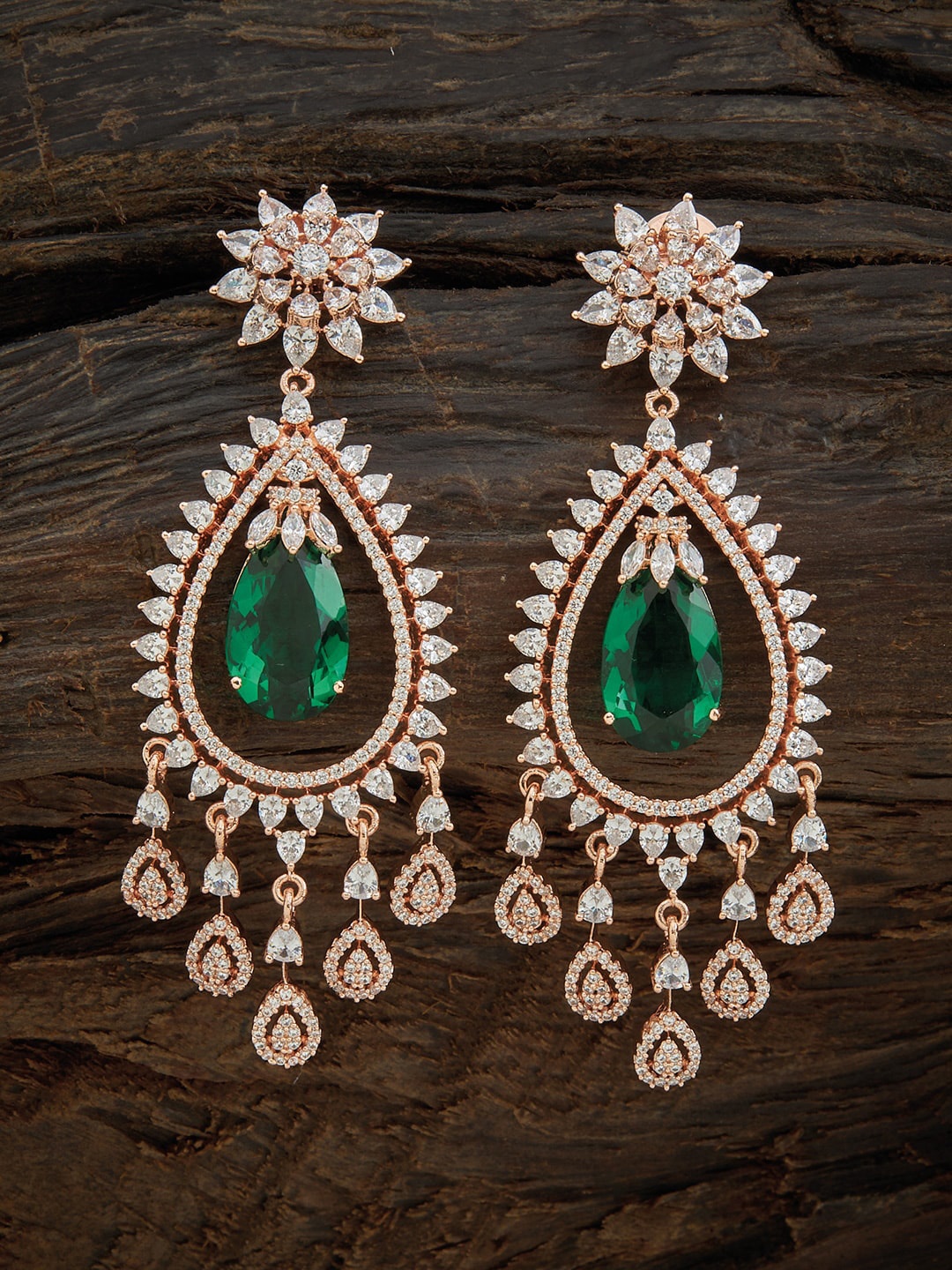 

Kushal's Fashion Jewellery Green Teardrop Shaped Drop Earrings