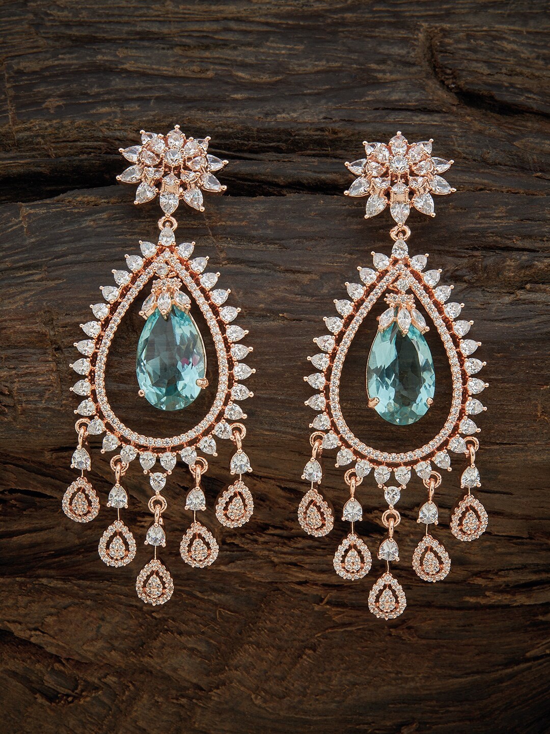 

Kushal's Fashion Jewellery Women Rose Gold Plated & Sea Green Drop Earrings