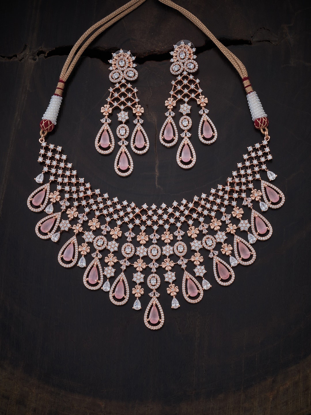 

Kushal's Fashion Jewellery Rose Gold-Plated Pink Cubic Zirconia Jewellery Set