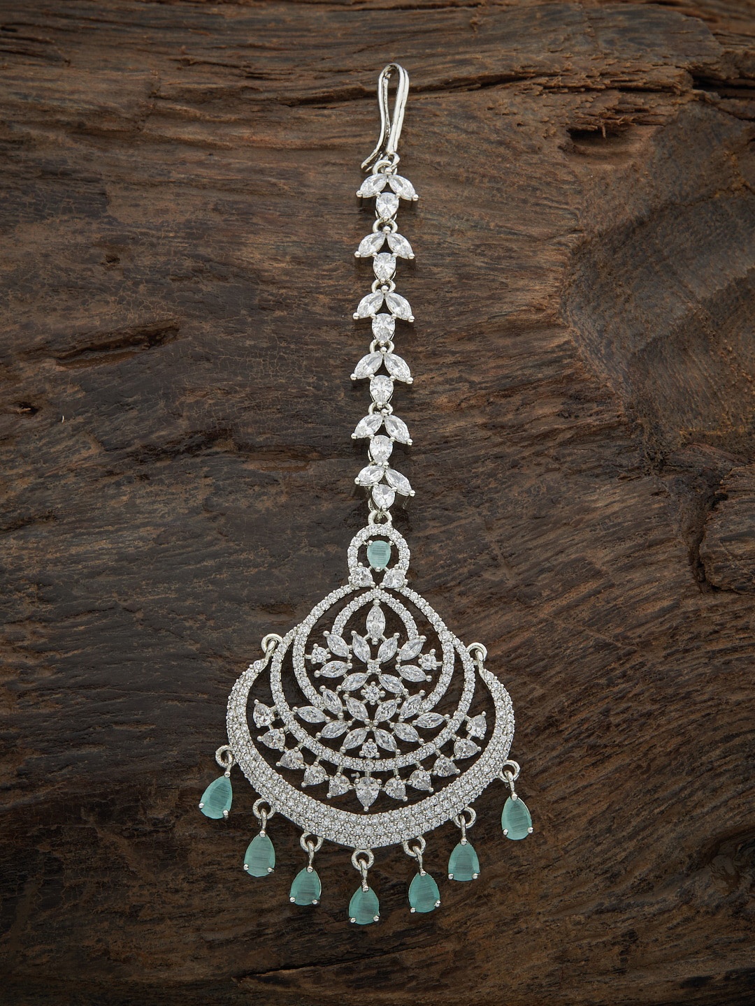 

Kushal's Fashion Jewellery Women Rhodium-Plated Silver-Toned White Stone-Studded Maangtika