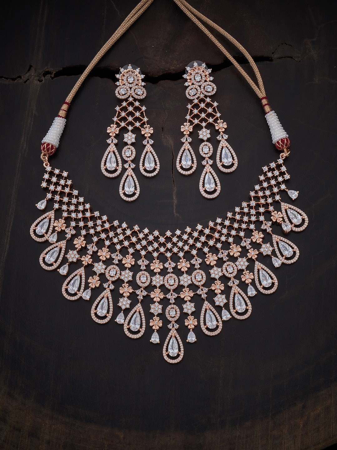 

Kushal's Fashion Jewellery Rose Gold-Plated & White CZ-Studded Jewellery Set