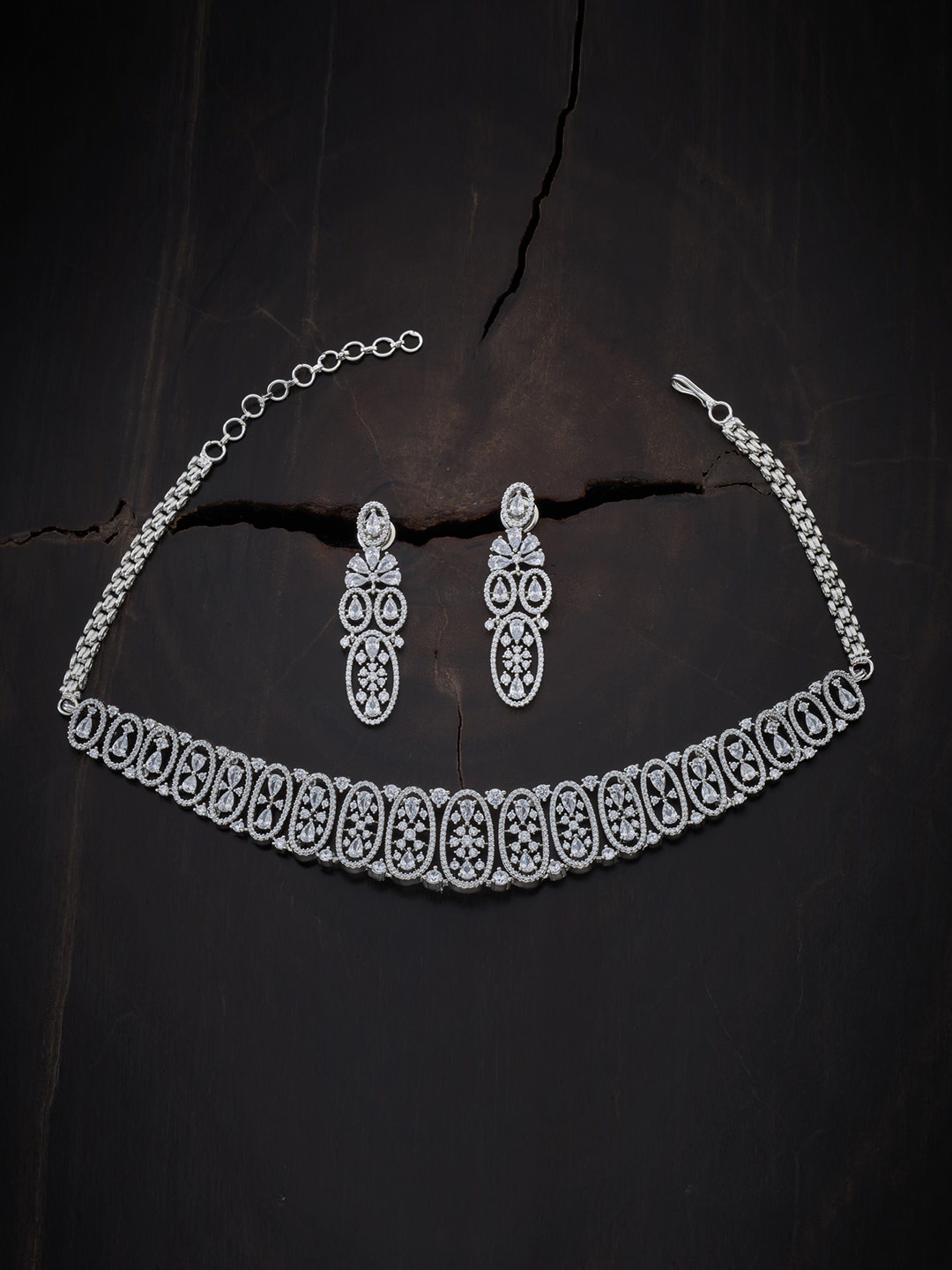 

Kushal's Fashion Jewellery Rhodium-Plated White CZ Stone Studded Jewellery Set