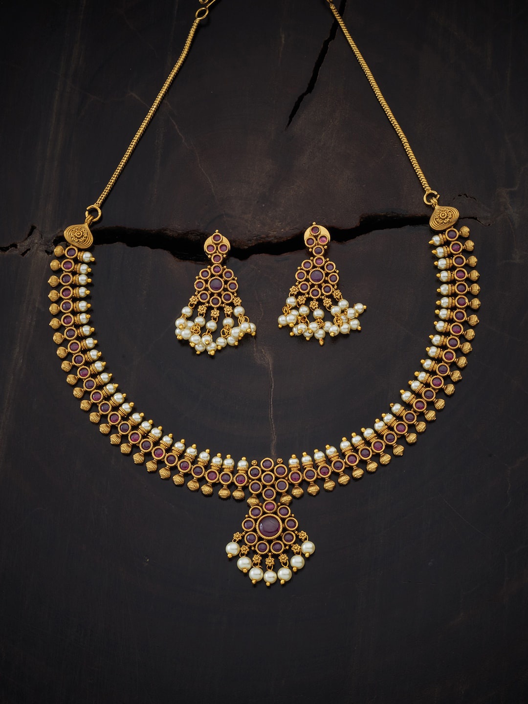 

Kushal's Fashion Jewellery Gold-Toned & Pink Stone-Beaded Jewellery Set