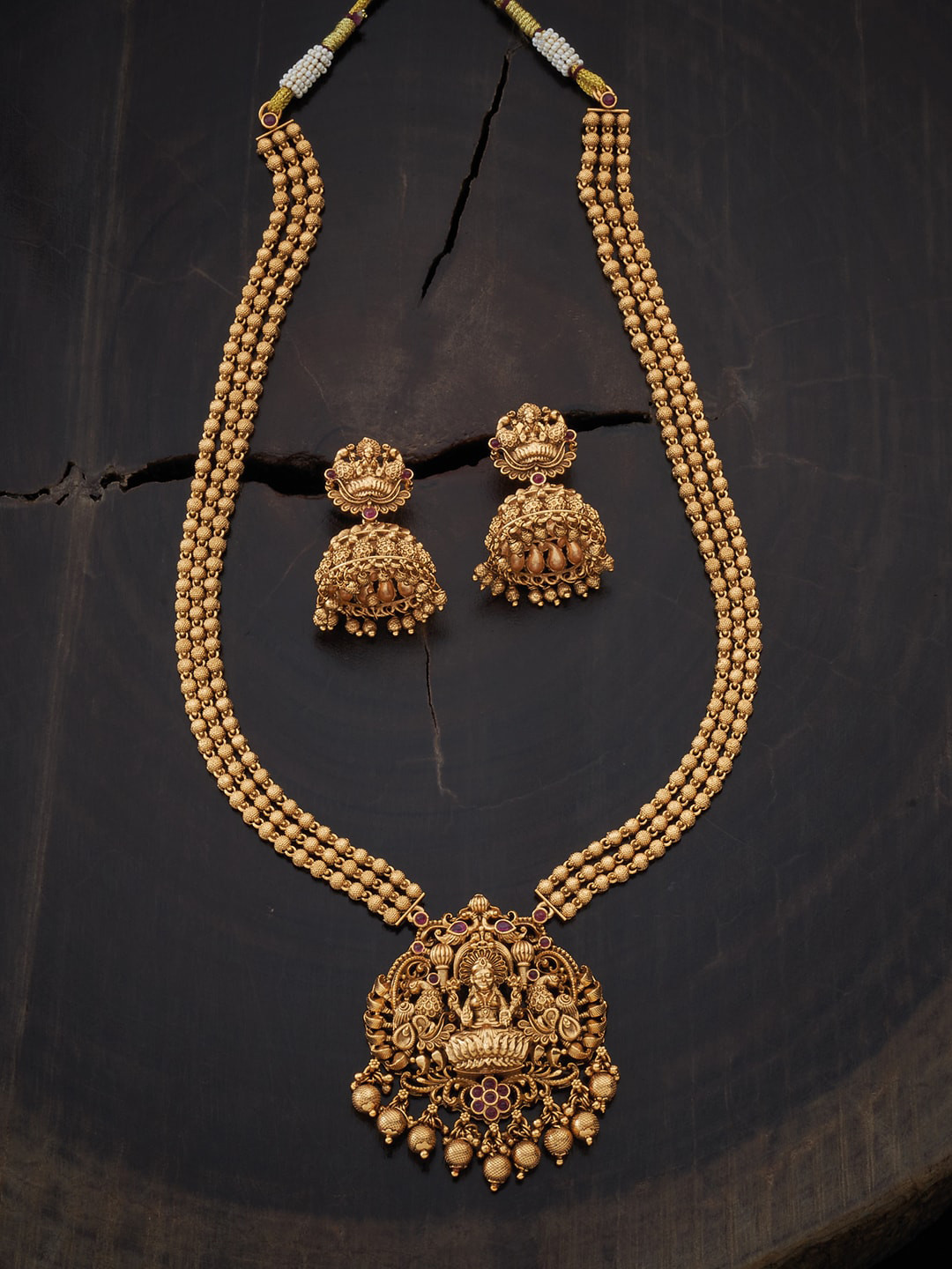 

Kushal's Fashion Jewellery Gold-Toned & Red Stone Studded & Beaded Jewellery Set