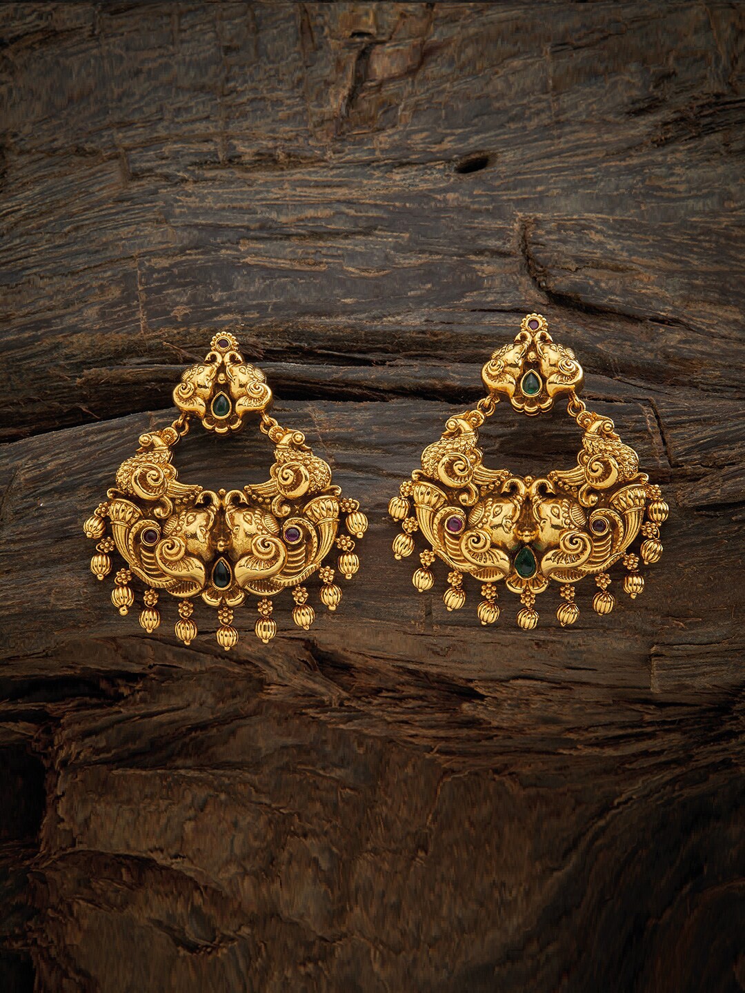 

Kushal's Fashion Jewellery Gold-Plated & Green Classic Chandbalis Earrings