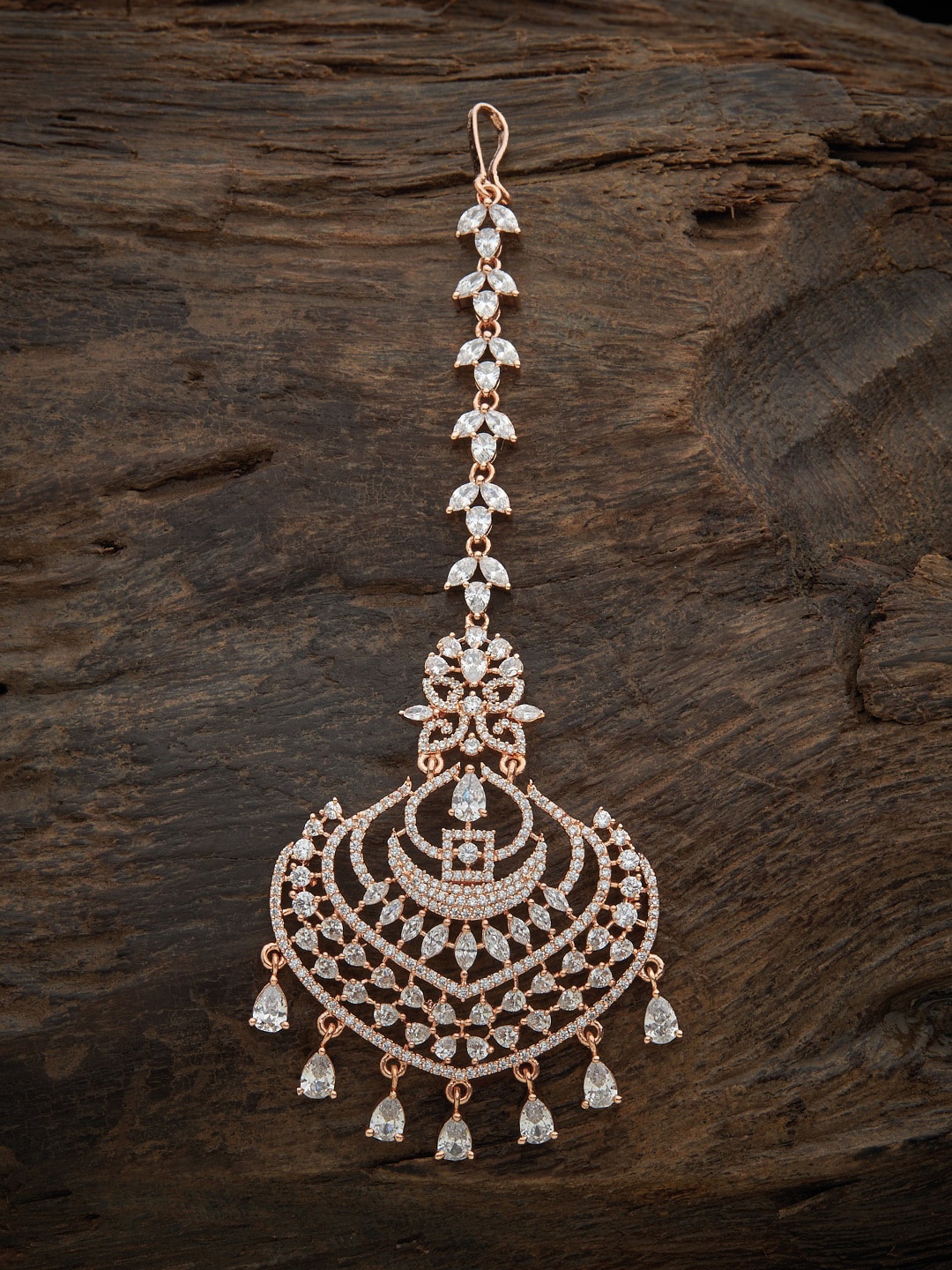 

Kushal's Fashion Jewellery Rose-Gold Plated White CZ-Studded Maang Tikka