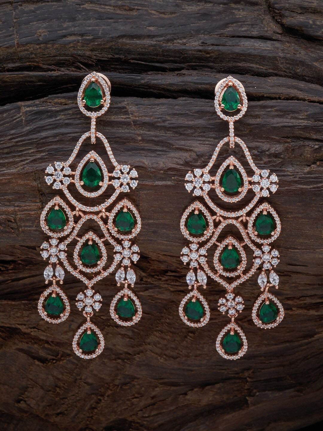 

Kushal's Fashion Jewellery Green Teardrop Shaped Drop Earrings