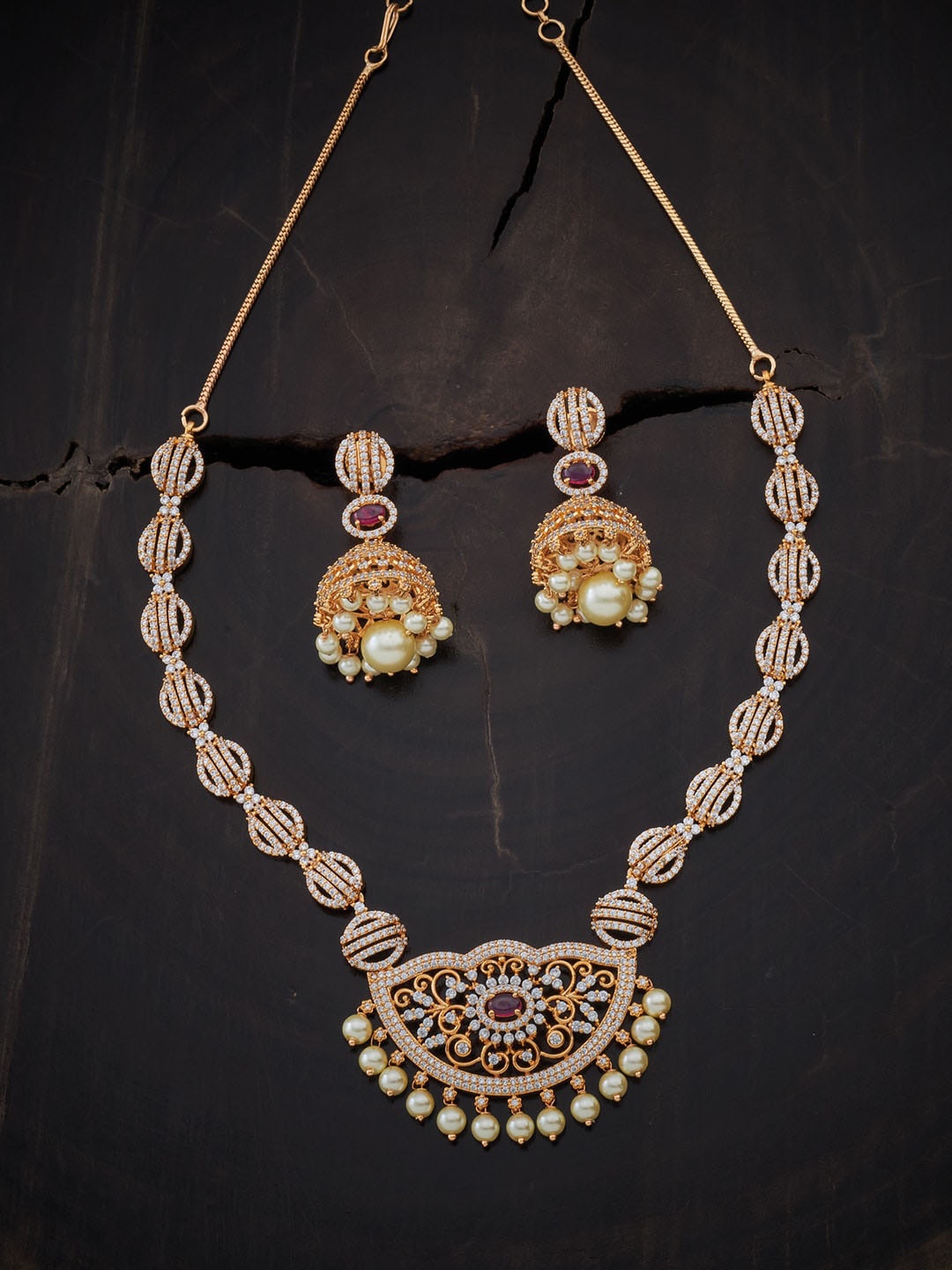 

Kushal's Fashion Jewellery Gold-Plated Ruby Necklace Set, Red